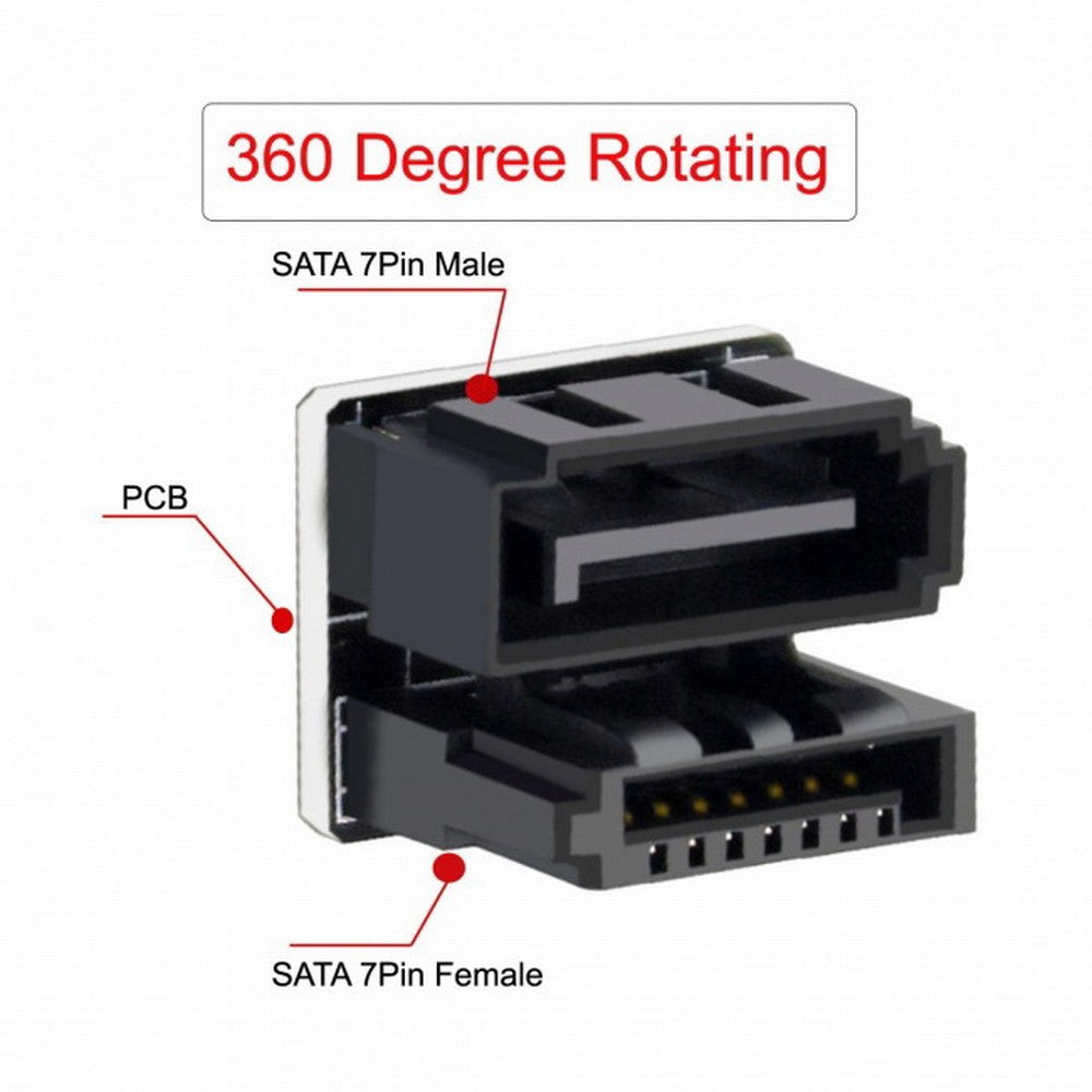 Single SATA 7Pin Female to 7Pin Male 360 Degree Angled Adapter for Desktops SSD HDD Mainboard Motherboard SA-019