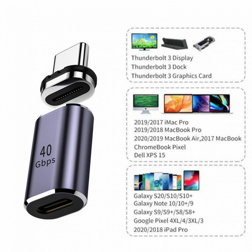 Magnetic Connector 40Gbps USB4 Type C Male to Female Straight Connector 100W Power Data 8K Video Adapter for Laptop Phone UC-028-MF