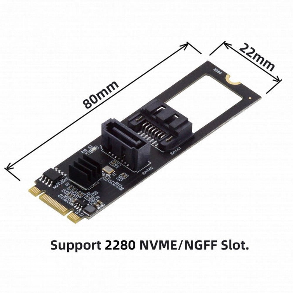 NGFF Key B+M PCI Express to SATA 3.0 6Gbps Dual Ports Vertical Horizontal Adapter Converter Hard Drive Extension Card JMB582 2280 SA-044
