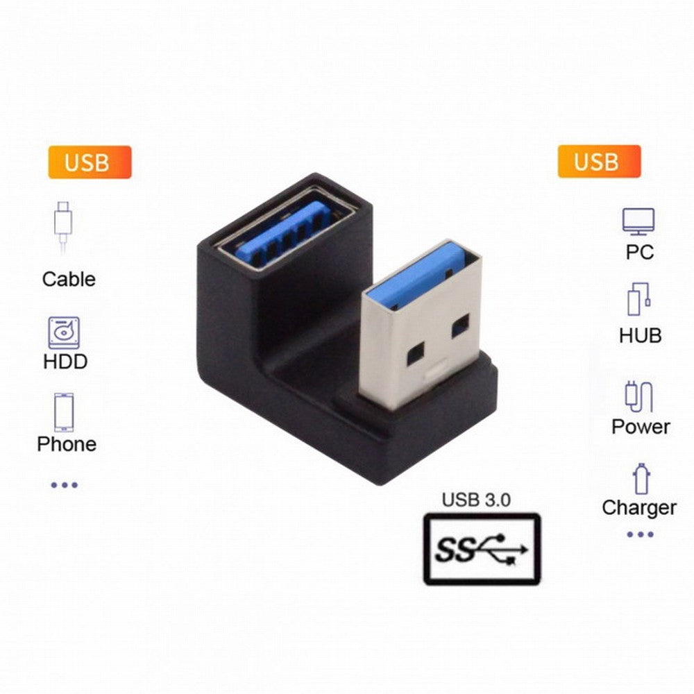 10Gbps USB3.0 Male to Female Extension Power Data Video Adapter Opposite U Shape Back Angled U3-018-OS