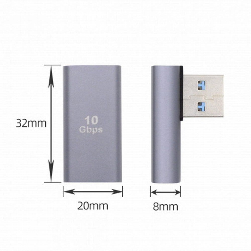 10Gbps USB3.0 Male to Female Extension Power Data Video Adapter Low Profile 90 Degree Left Angled Type U3-018-LP