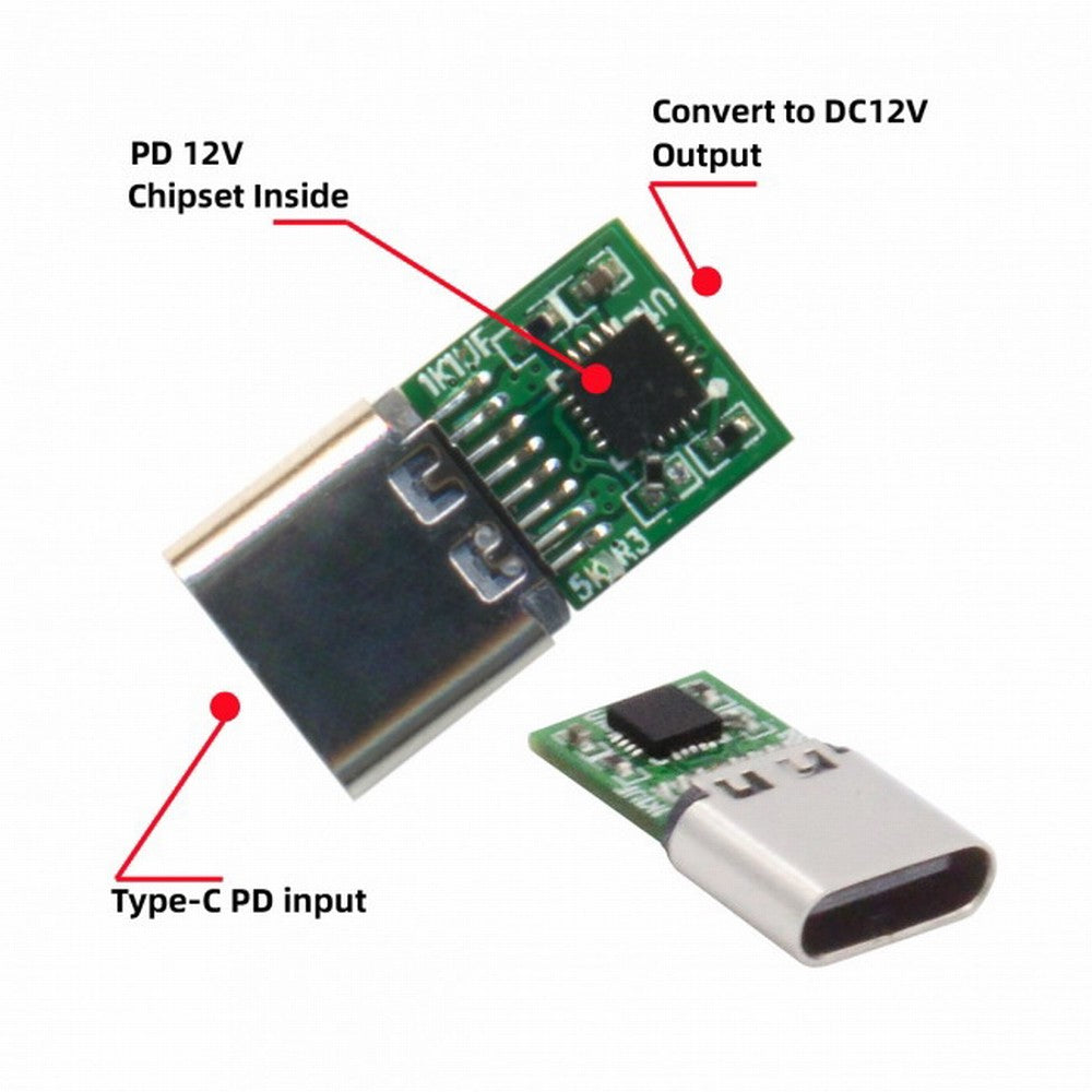 USB 3.1 Type C USB-C Female to DC 12V 4.0x1.7mm Plug Adapter PD Emulator Trigger 90 Degree Angled UC-090-4017MM
