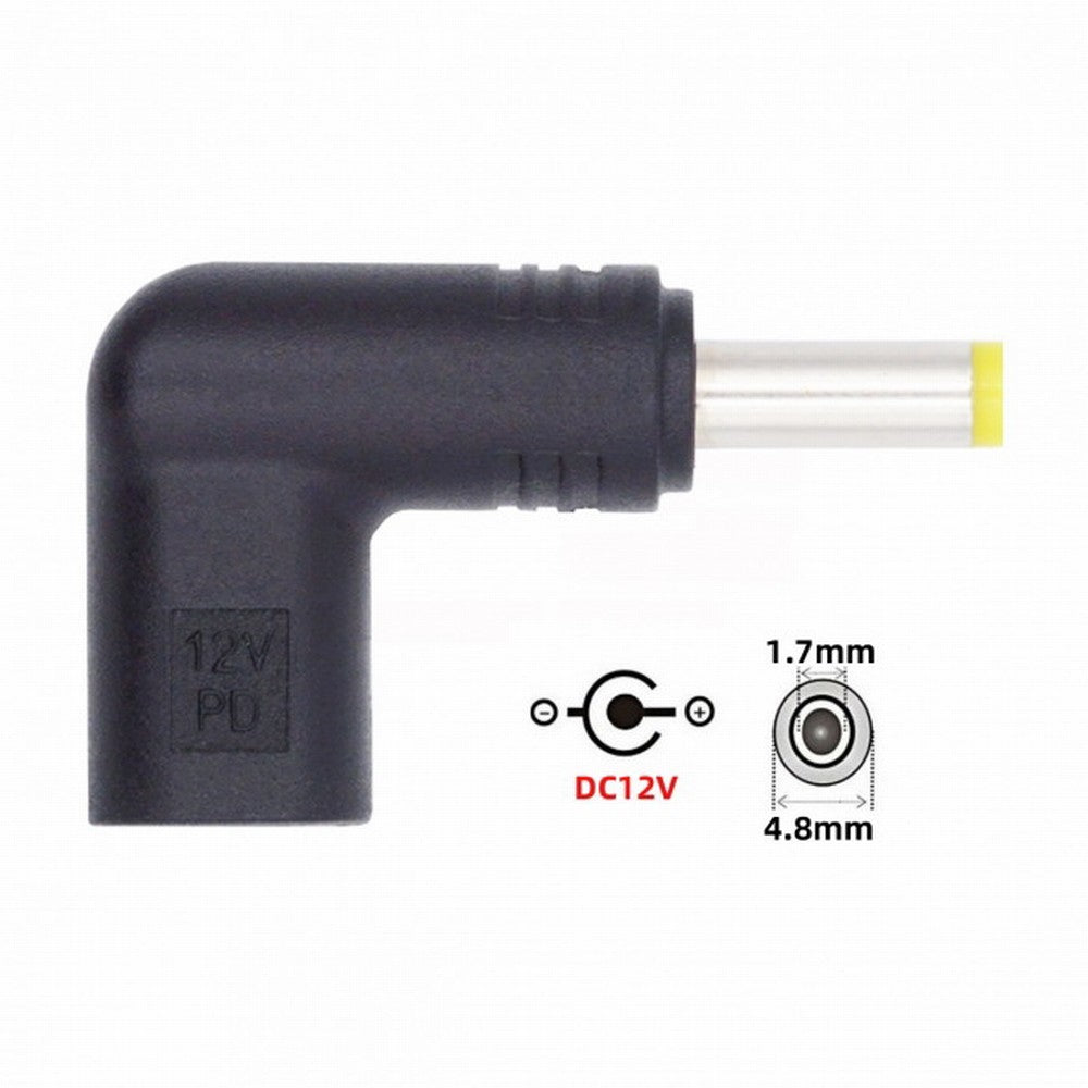 USB 3.1 Type C USB-C Female to DC 12V 4.8x1.7mm Plug Adapter PD Emulator Trigger 90 Degree Angled UC-090-4817MM