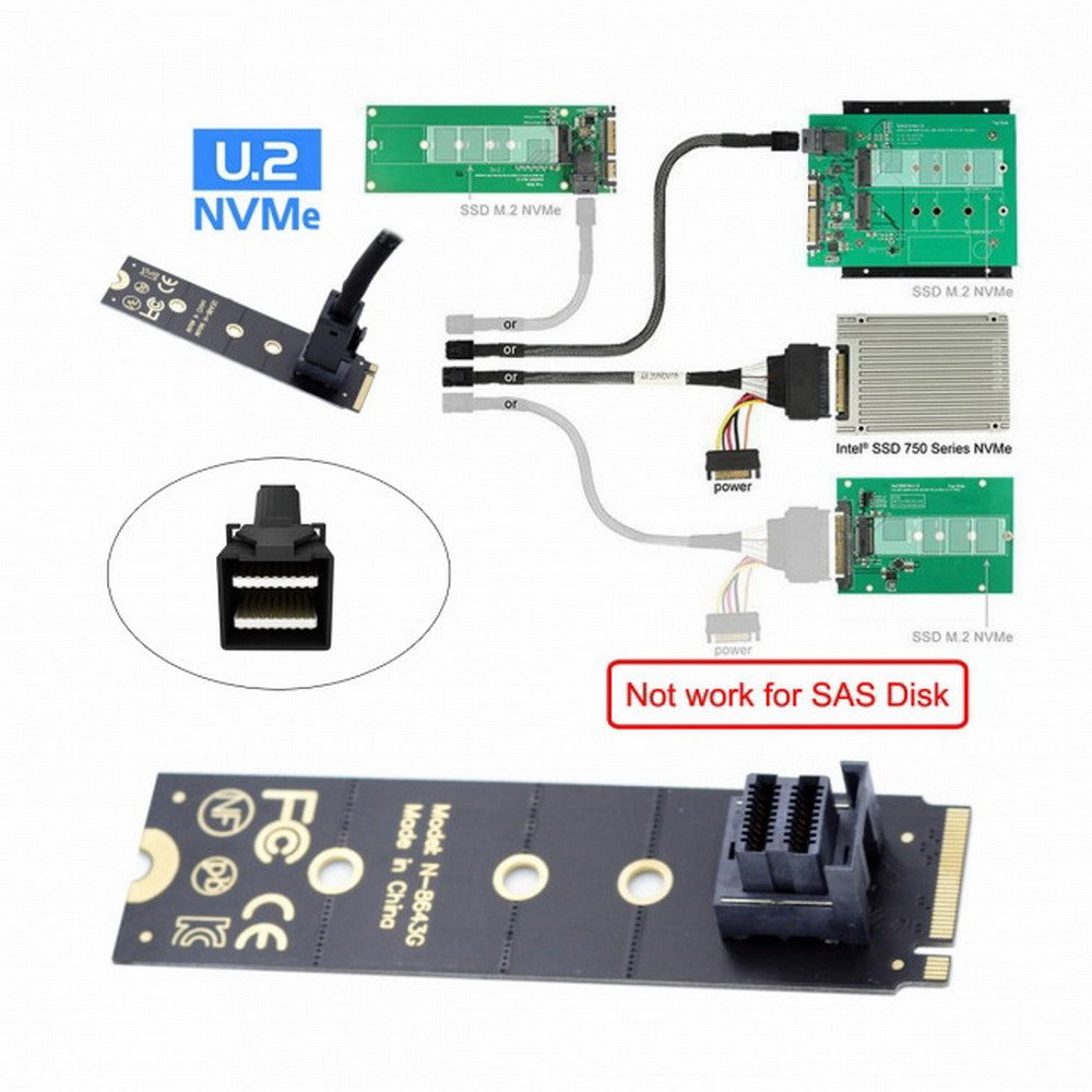 22x80mm U.2 Kit SFF-8639 NVME PCIe4.0 SSD Adapter for Mainboard SSD 750 p3600 p3700 M.2 SFF-8643 Mini SAS HD SF-094-BK