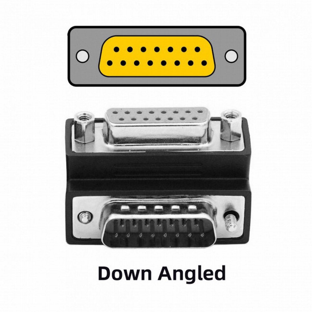 Down 90 Degree Angled DSUB D-subminiature 15pin Male to Female Extension Adapter DB Connector DB-003-DN