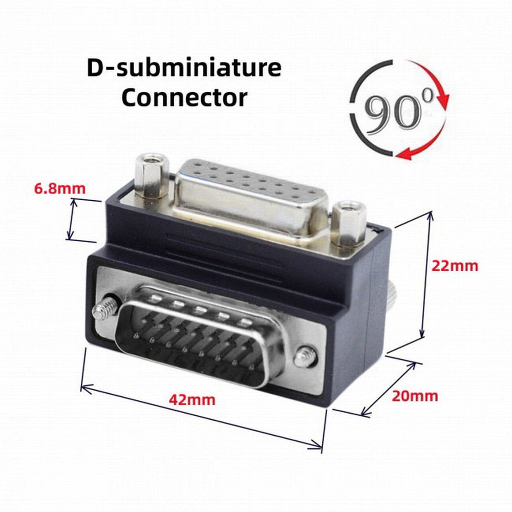 Down 90 Degree Angled DSUB D-subminiature 15pin Male to Female Extension Adapter DB Connector DB-003-DN
