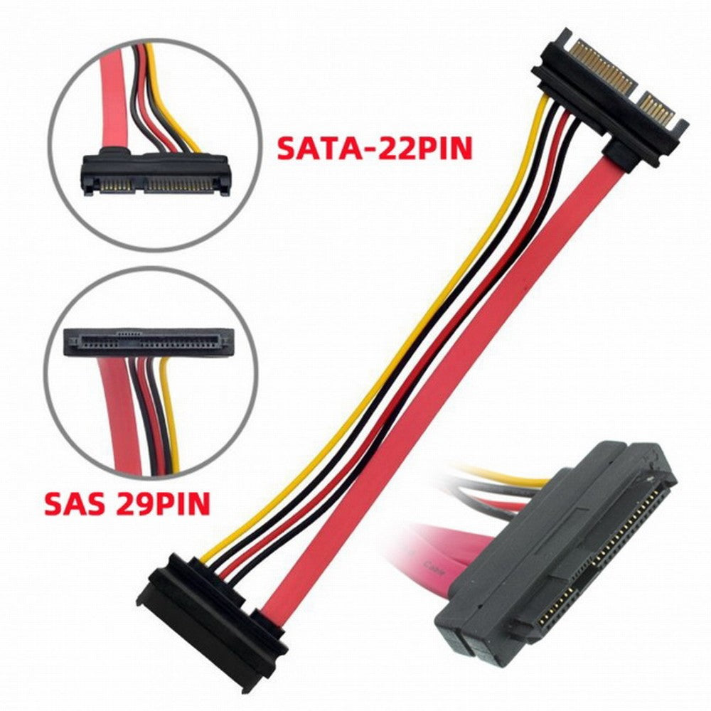 SFF-8482 SAS 29 Pin to SATA 22Pin Hard Disk Drive Raid Extension Cable with 15 Pin SATA Power Port SF-008