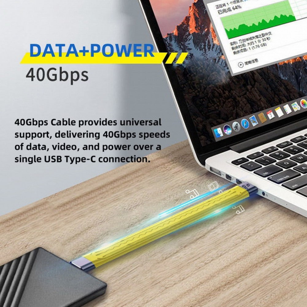 Yellow Type-C USB-C Male to Male USB4 40Gbps 100W 8K Flat Slim FPC Data Cable for Laptop Phone 13cm UC-002-0.13Y