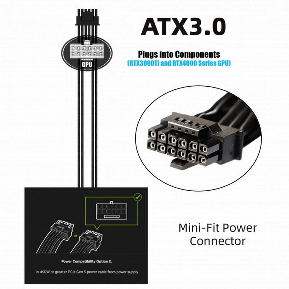 12VHPWR ATX3.0 PCI-E 5.0 Power Modular Cable 16Pin to 16Pin for 3080 3090TI PSU 12+4Pin Graphics Card PW-013