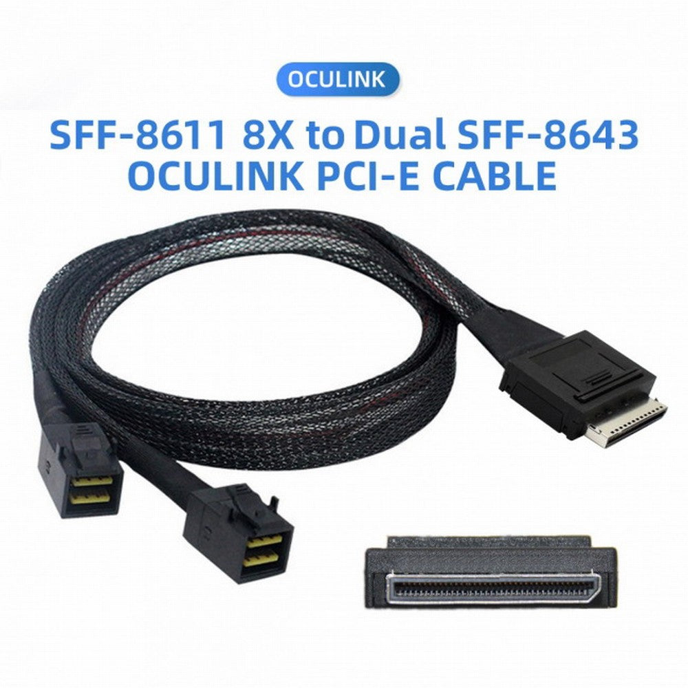 OCuLink PCIe PCI-Express SFF-8611 8x 8-Lane to Dual SFF-8643 HD 4x SSD Data Active Cable 50cm SF-051