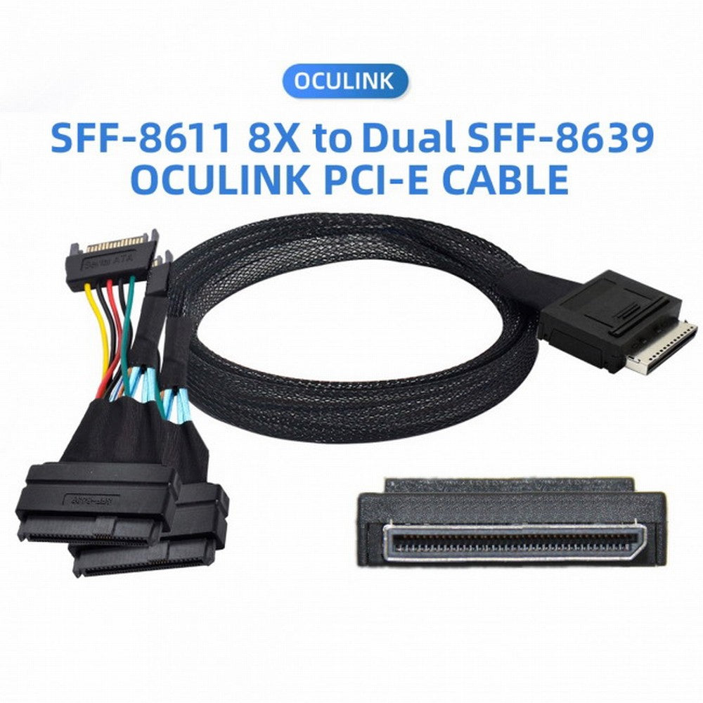 OCuLink PCIe PCI-Express SFF-8611 8x 8-Lane to Dual SFF-8639 U.2 4x SSD Data Active Cable 50cm SF-053