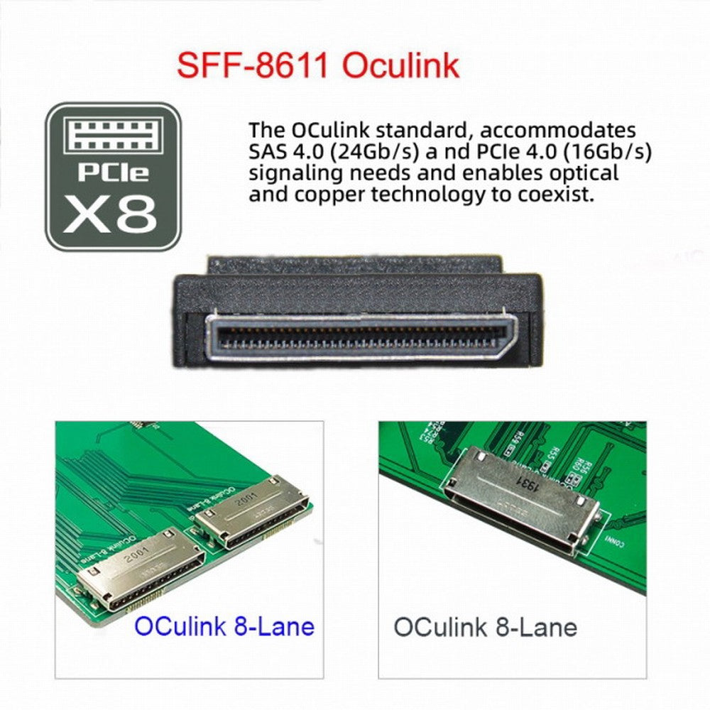 OCuLink PCIe PCI-Express SFF-8611 8x 8-Lane to Dual SFF-8639 U.2 4x SSD Data Active Cable 50cm SF-053