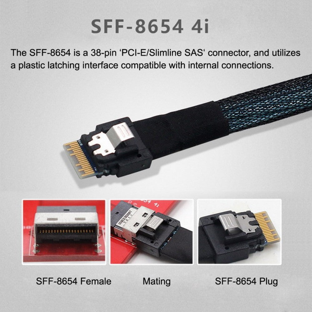 OcuLink PCIe PCI-Express SFF-8611 4i to SFF-8654 Slimline SSD Data Active Cable 50cm SF-060