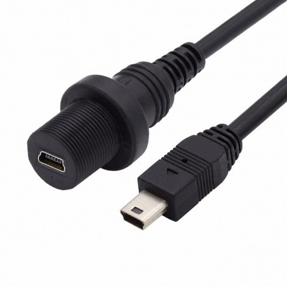1m Waterproof Dustproof 480Mbps Mini USB2.0 5Pin Male to Female Extension Data Power Cable Car Panel Mount Design U2-015-1.0M