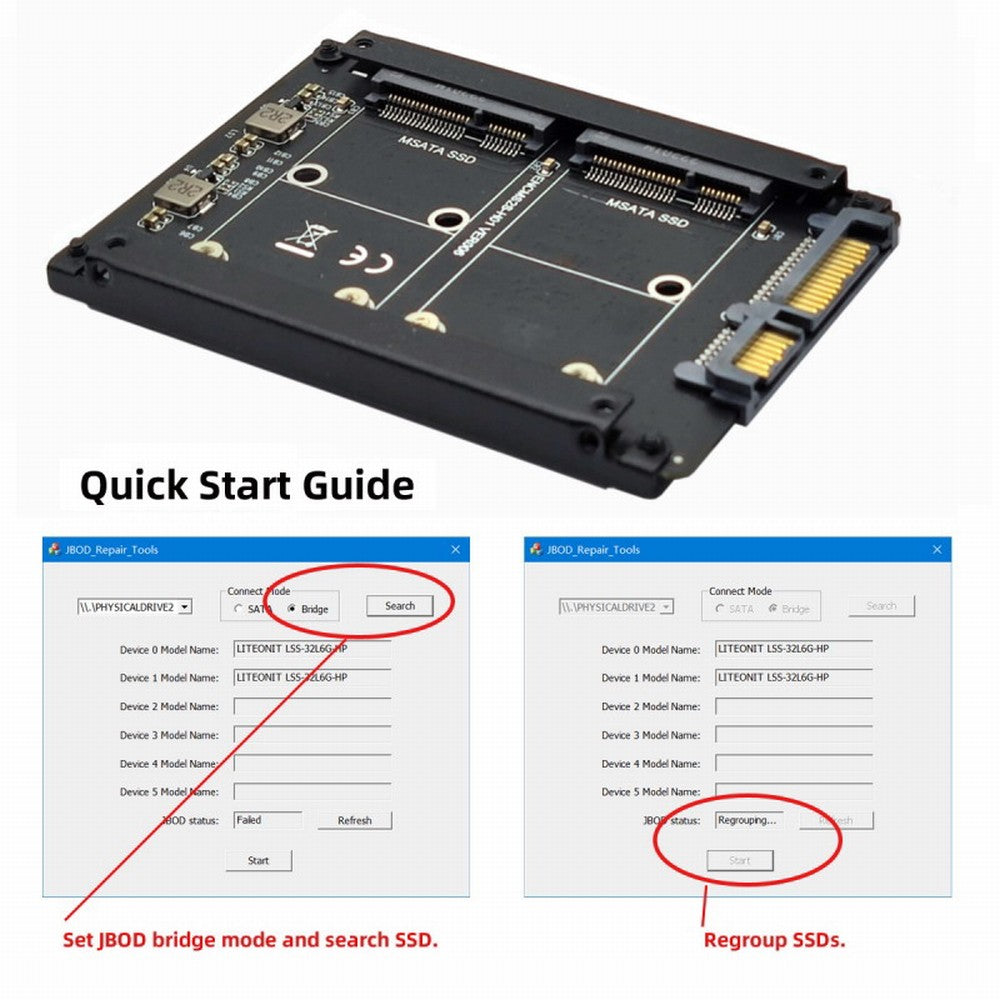 Dual MSATA Mini-SATA SSD Card JBOD Raid0 Span Bridge to 2.5inch SATA Combo HDD Disk Drive Enclosure SA-049