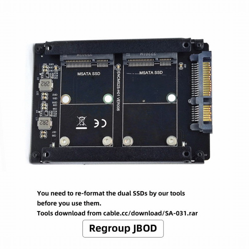 Dual MSATA Mini-SATA SSD Card JBOD Raid0 Span Bridge to 2.5inch SATA Combo HDD Disk Drive Enclosure SA-049