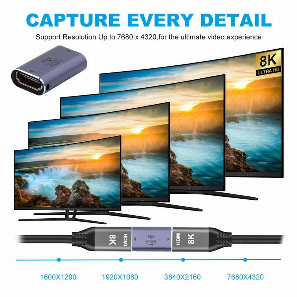 HDMI Female to HDMI 2.1 Female UHD Extension Gold Converter Adapter Support 8K 60hz HDTV HD-008-8K