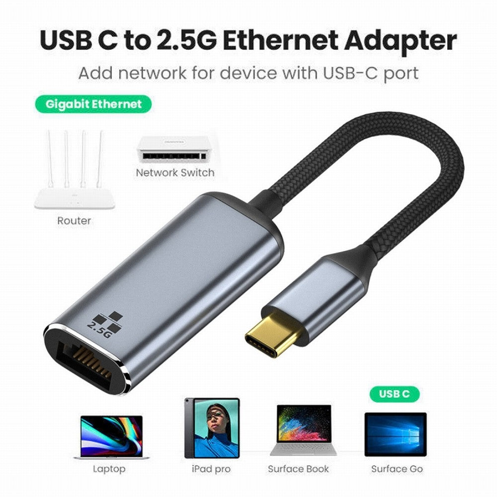 USB-C Type-C USB3.1 to 2500Mbps 2.5Gbps GBE Gigabit Ethernet Network LAN Cable Adapter for Laptop UC-006-GBE