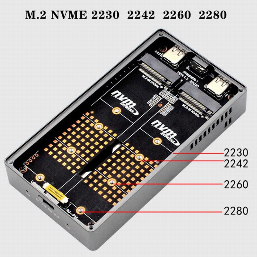 Dual NVME M.2 NGFF M-Key to USB-C Type-C Raid0 Raid1 JBOD Big Enclosure 20Gbps with Fan Raid0 Hyper Adapter UC-031