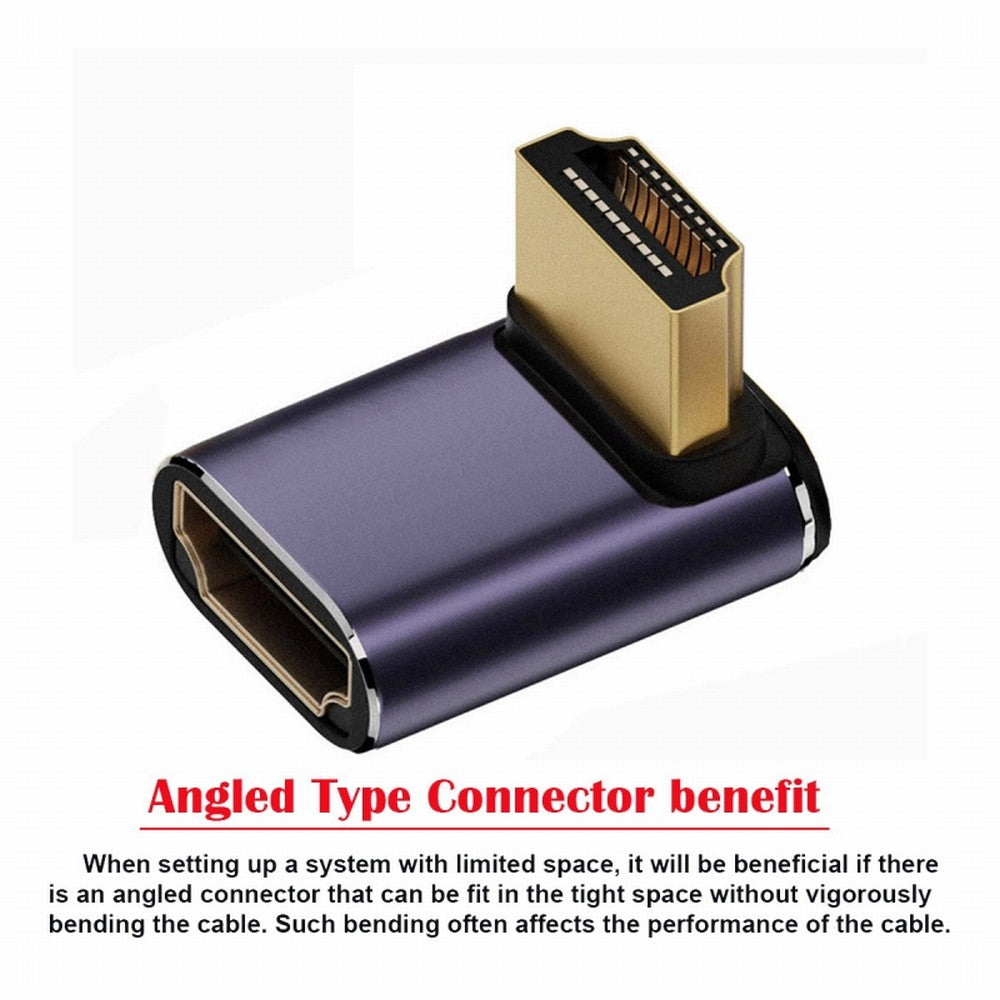 HDMI Male to HDMI 2.1 Female Vertical 90 Degree Up Angled Low Profile UHD Extension Adapter Support 8K 60hz HDTV HD-011-A8K06