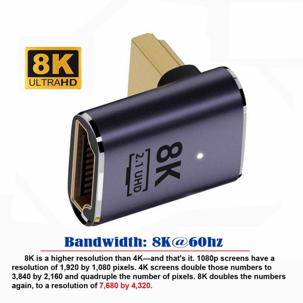 HDMI Male to HDMI 2.1 Female Vertical 90 Degree Up Angled Low Profile UHD Extension Adapter Support 8K 60hz HDTV HD-011-A8K06