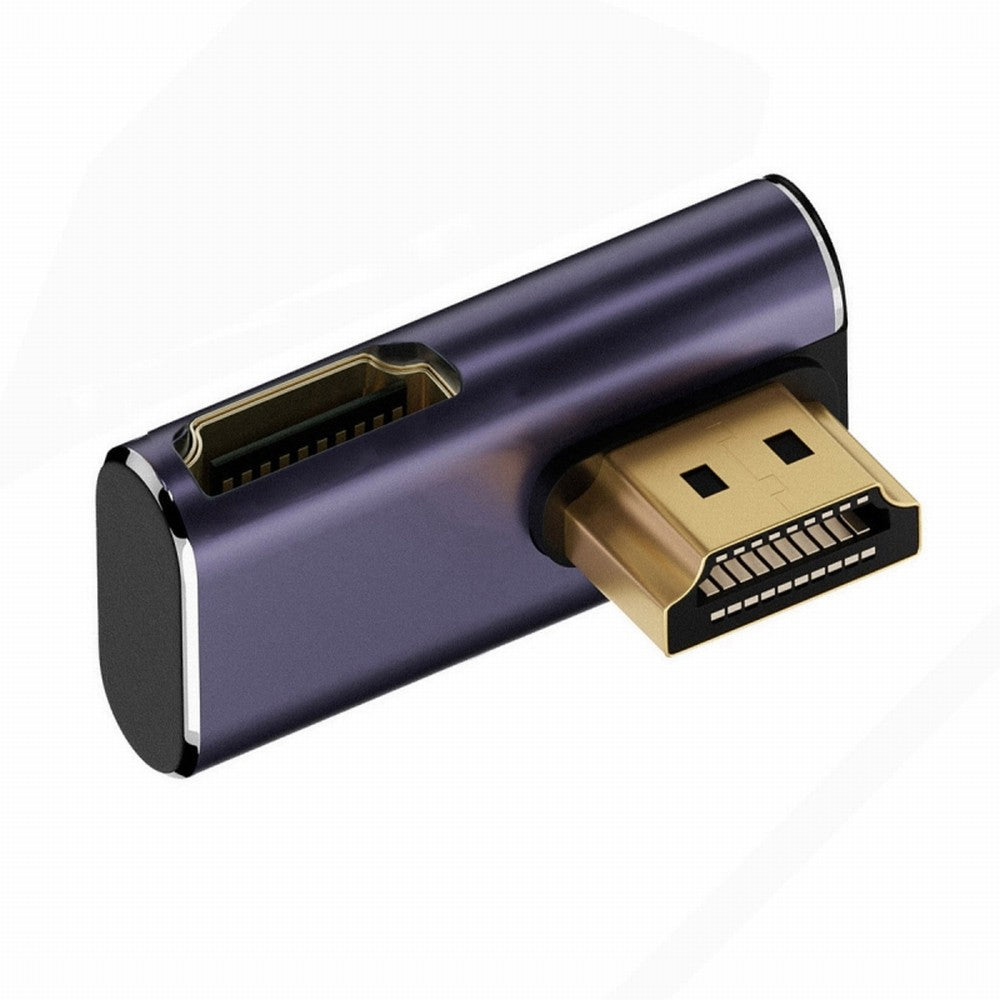HDMI Male to HDMI 2.1 Female Vertical 90 Degree Left Down Angled Low Profile UHD Extension Adapter Support 8K 60hz HDTV HD-011-A8K09