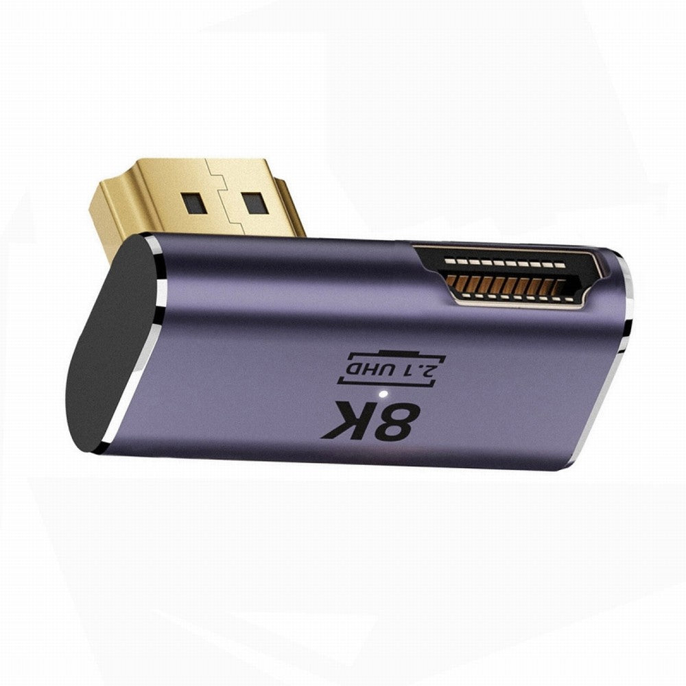 HDMI Male to HDMI 2.1 Female Vertical 90 Degree Left Down Angled Low Profile UHD Extension Adapter Support 8K 60hz HDTV HD-011-A8K09