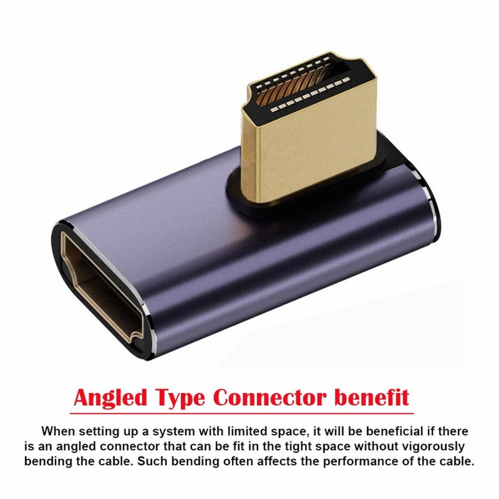 HDMI Male to HDMI 2.1 Female Vertical 90 Degree Left Angled Low Profile UHD Extension Adapter Support 8K 60hz HDTV HD-011-A8K10