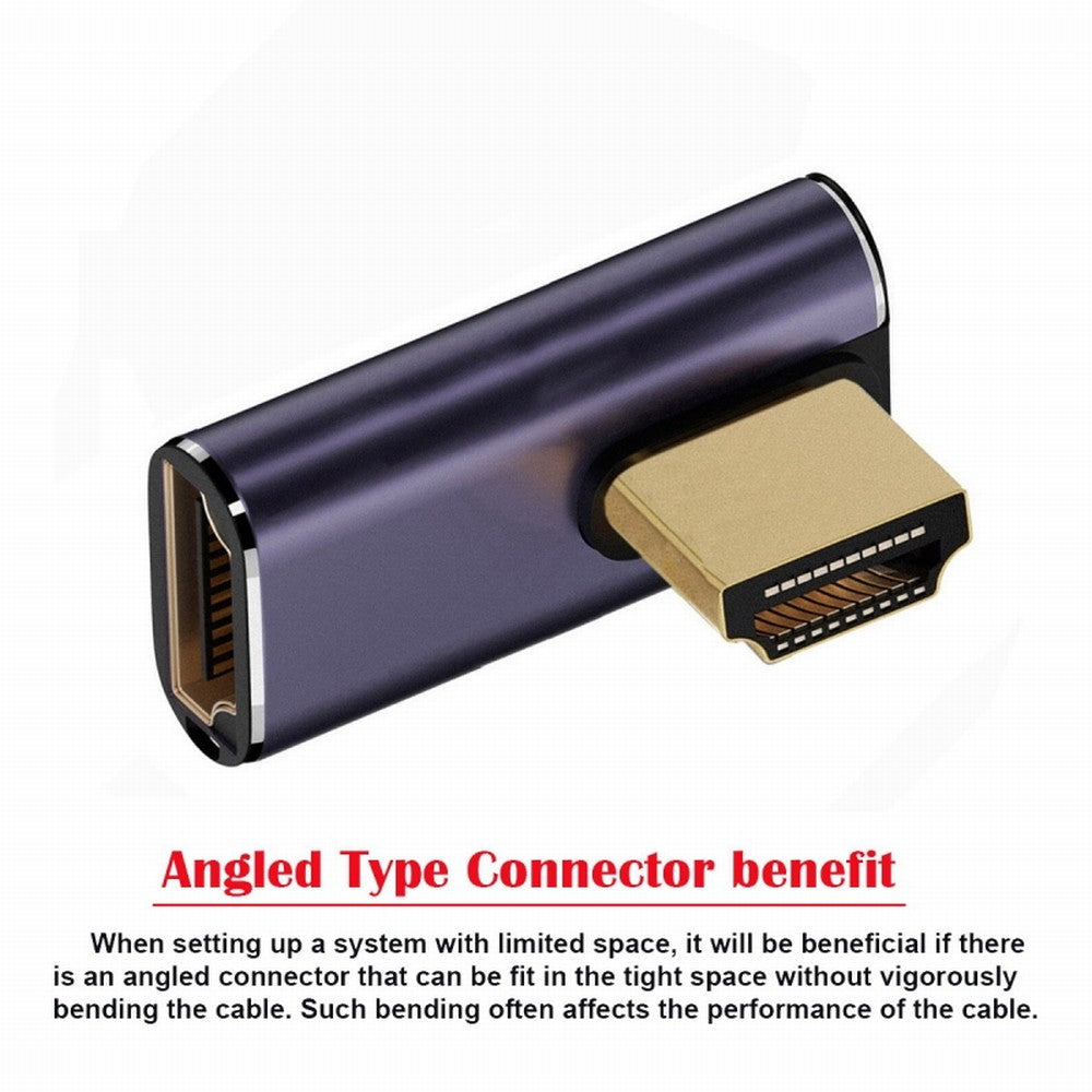HDMI Male to HDMI 2.1 Female Vertical 90 Degree Right Angled Low Profile UHD Extension Adapter Support 8K 60hz HDTV HD-011-A8K11