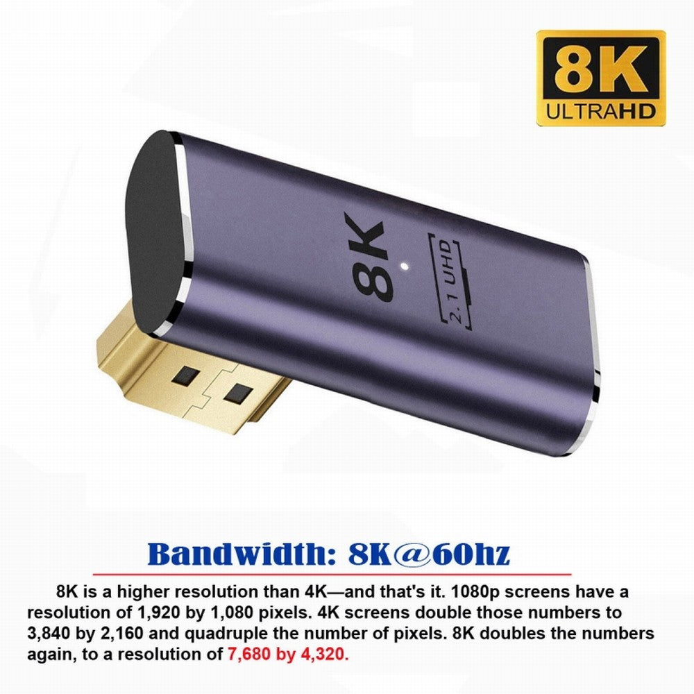 HDMI Male to HDMI 2.1 Female Vertical 90 Degree Right Angled Low Profile UHD Extension Adapter Support 8K 60hz HDTV HD-011-A8K11