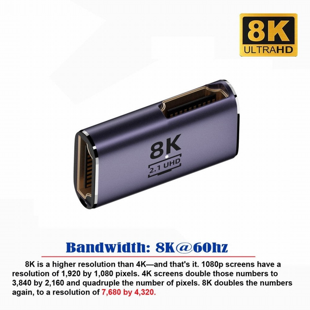 HDMI Female to HDMI 2.1 Female 90 Degree Angled UHD Extension Gold Converter Adapter Support 8K 60hz HDTV HD-011-A8K13