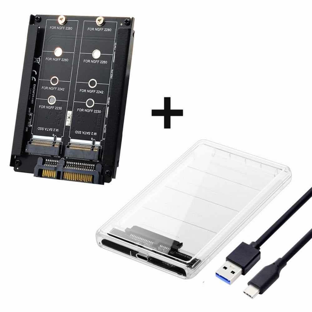 Dual NGFF B+M-Key M.2 SSD Card JBOD Raid0 Span Bridge to USB3.0 Type-C USB-C 2.5inch SATA Combo Enclosure SA-031+UC-079-WH