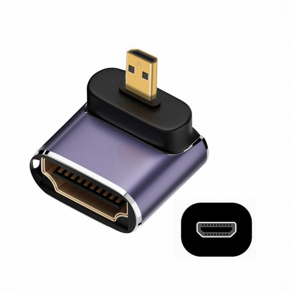 Up Angled Micro HDMI Male to HDMI 2.1 Female UHD Extension Gold Converter Adapter Support 8K 60hz HDTV HD-023-D8K04
