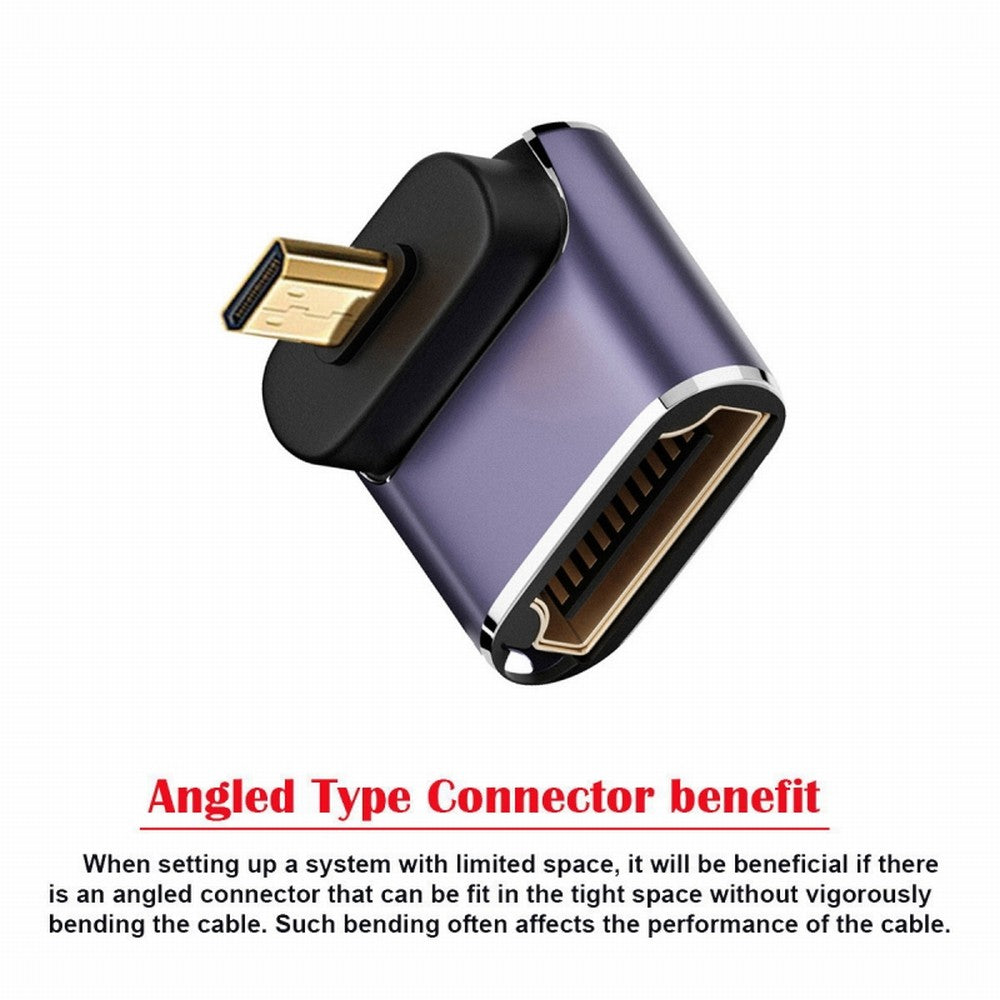 Down Angled Micro HDMI Male to HDMI 2.1 Female UHD Extension Gold Converter Adapter Support 8K 60hz HDTV HD-023-D8K05
