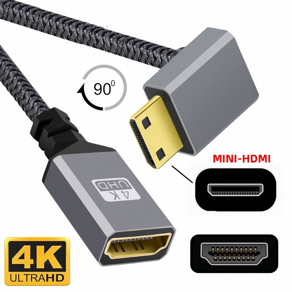 4K Type-C MINI HDMI 1.4 Male 90 Degree Down Angled to HDMI Female Extension Cable for DV MP4 Camera DC Laptop HD-004-DN