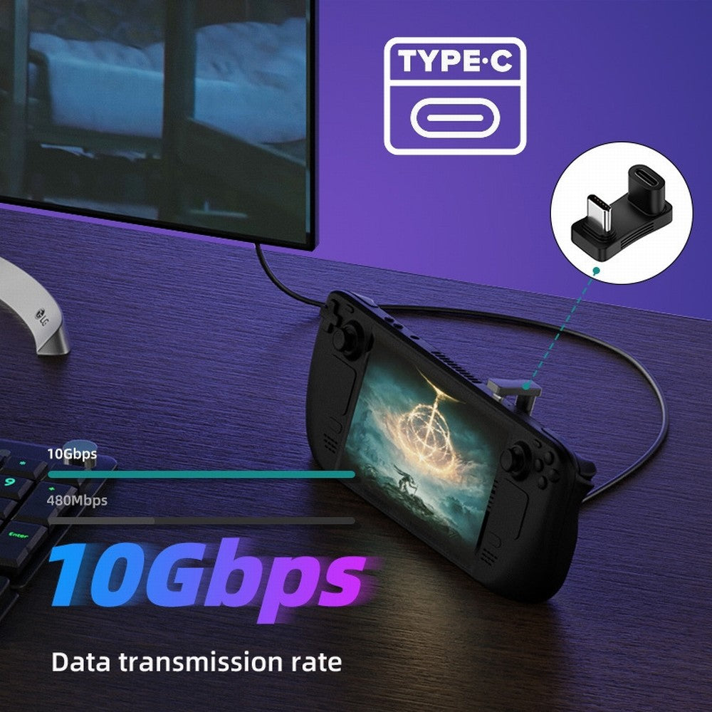10Gbps USB3.1 Type C Male to Female Power Data Video Adapter Opposite U Shape Back Angled Compatible with Steam Deck Phone Laptop UC-068-OS