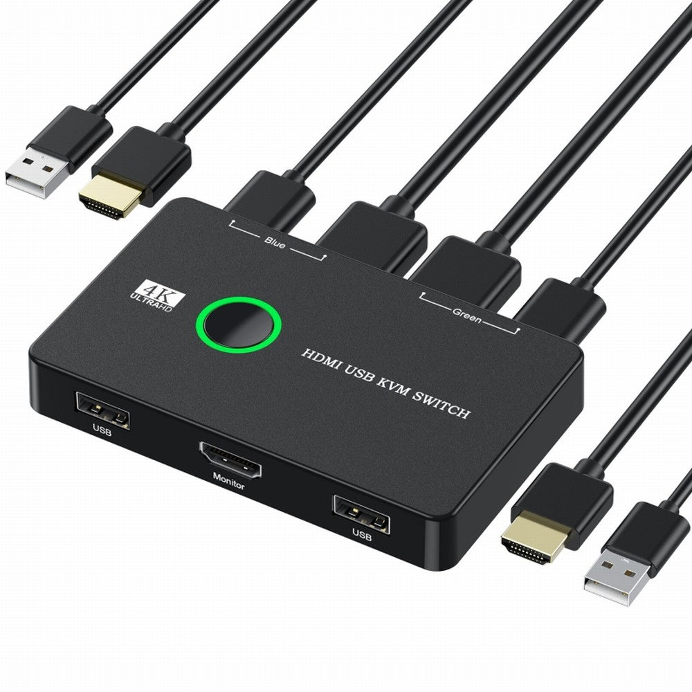 KVM USB 2.0 & HDMI 4K Switch Selector Dual PCs Sharing Monitor HDTV USB Port Keyboard Mouse Scanner Printer HD-005