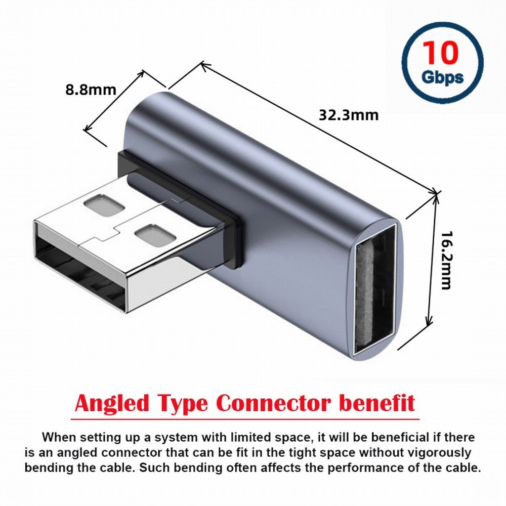 10Gbps USB3.0 Male to Female Extension Power Data Video Adapter Low Profile 90 Degree Right Angled Type U3-018-RI