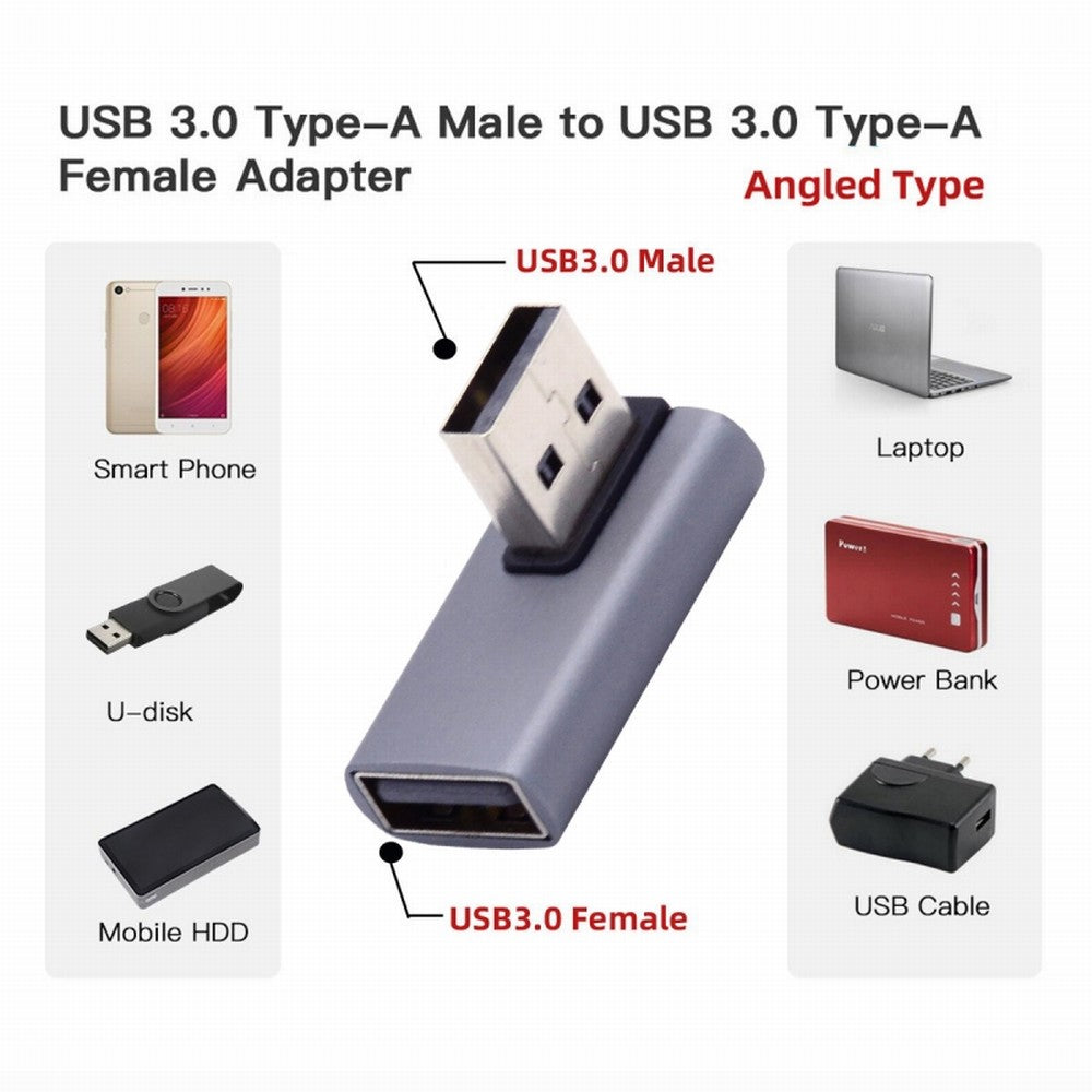 10Gbps USB3.0 Male to Female Extension Power Data Video Adapter Low Profile 90 Degree Right Angled Type U3-018-RI