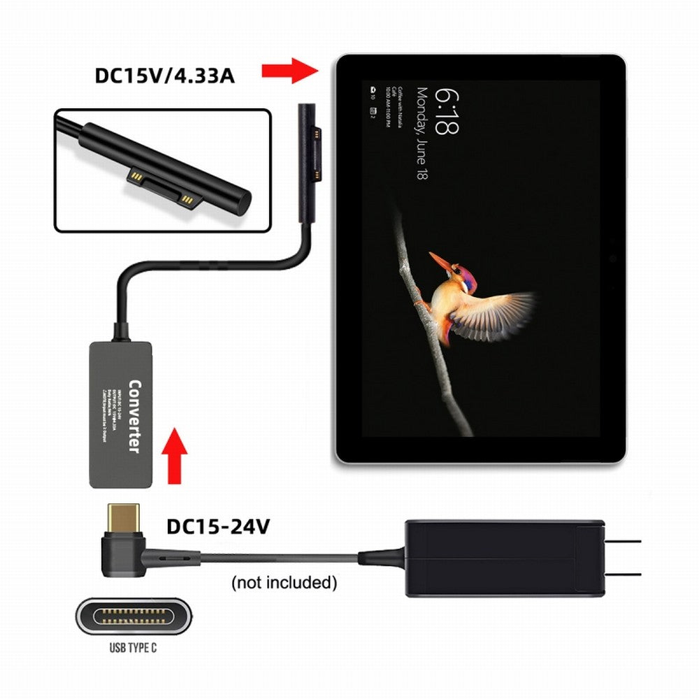 Type-C USB-C Female 65W DC 15V to Surface Pro3 Pro4 Pro5 Pro6 Pro7 Pro8 Pro9 Book Pro Charge Cable PW-016-TYPECF
