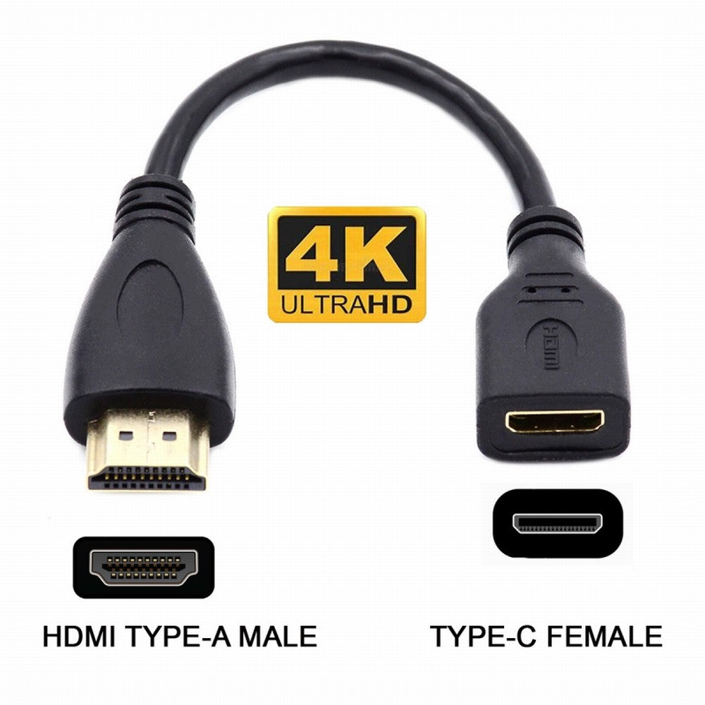 15cm Mini HDMI Type-C Socket Female to HDMI Type-A Male Adapter Extension Cable for Camera HDTV 4K 1080P HD-014-AMCF