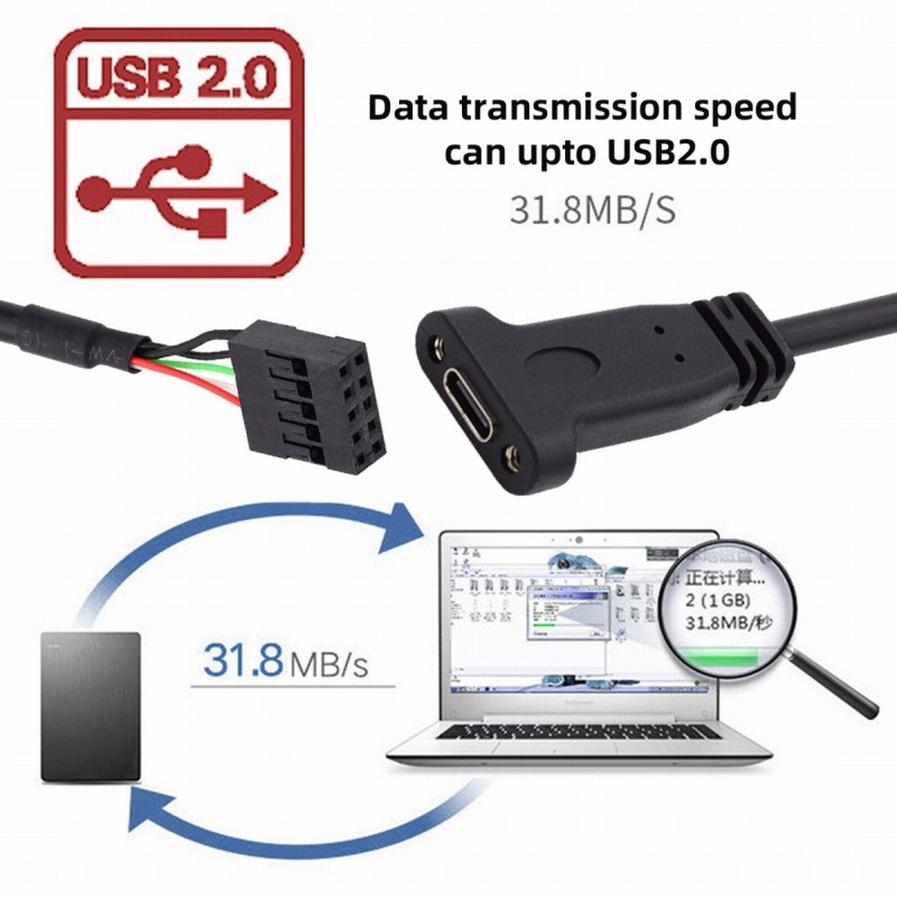 Single Port USB 3.1 Type C USB-C Female to USB 2.0 Motherboard 9pin 10pin Header Cable 20cm with Bracket UC-138