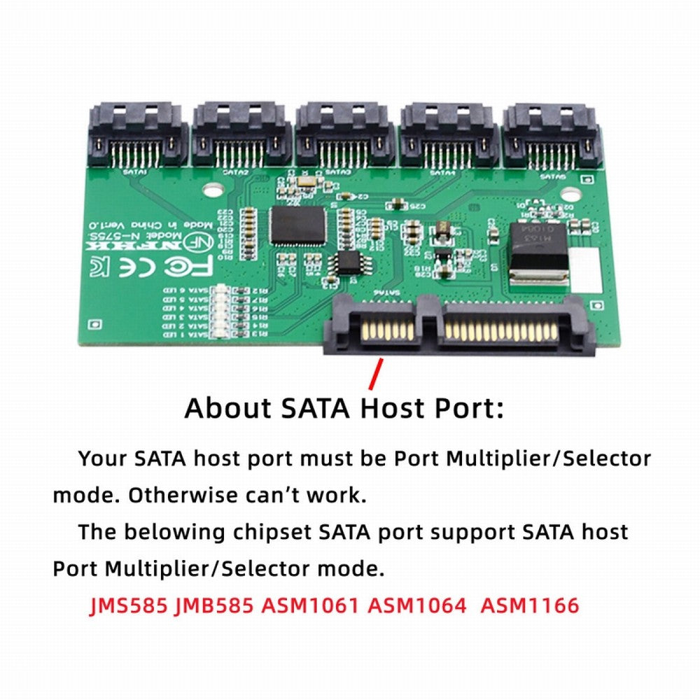 SATA 3.0 6Gbps 1 to 5 Splitter Ports HUB Adapter Converter PM Multiplier Port Selector JMB575 SA-054