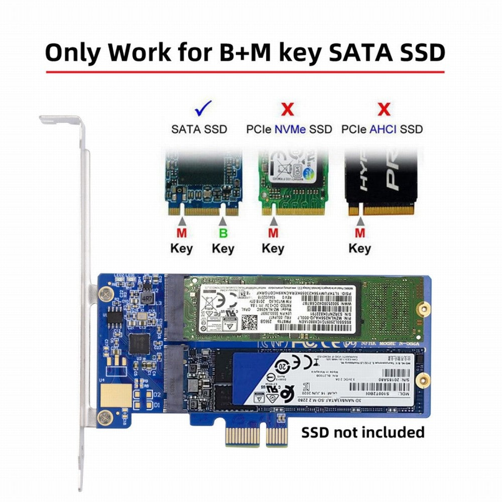 Dual SATA NGFF Key B+M SSD to PCI-E 1x Motherboard Desktop Adapter Converter SSD Card JMB582 2280 SA-053
