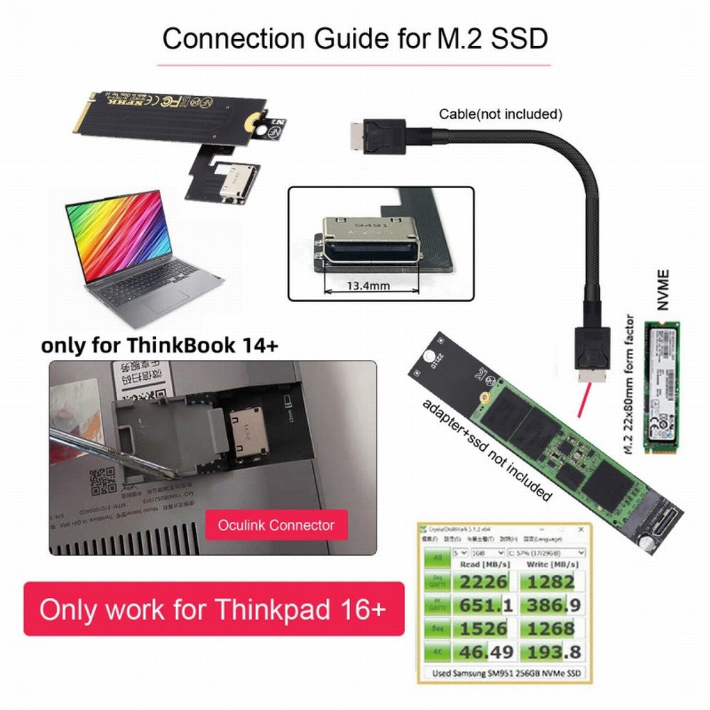 PCI-E 4.0 M.2 M-key to Oculink SFF-8612 SFF-8611 Host Adapter for ThinkBook 14+ External Graphics Card & SSD SF-065-OD