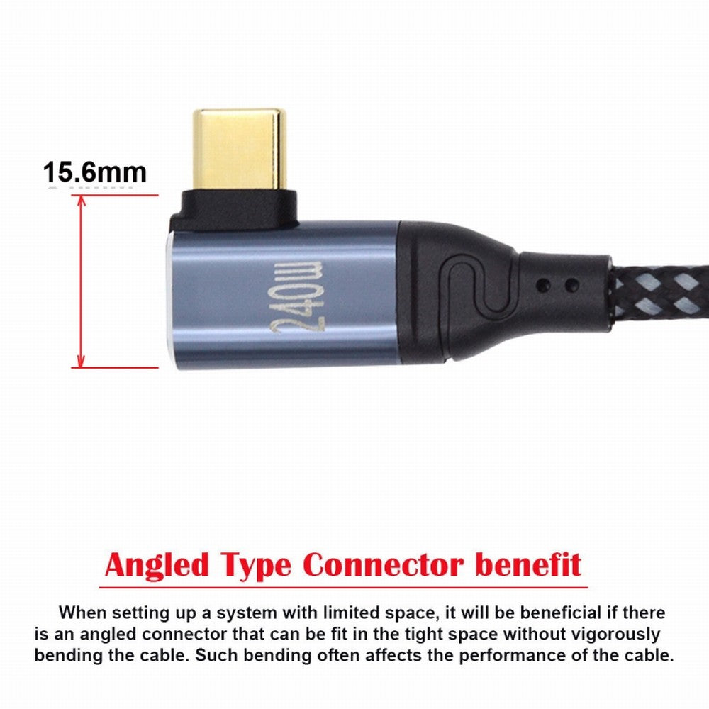 USB-C 240W Type-C Cable 480Mbps 48V 5A Left Right Angled 90 Degree Compatible with USB2.0 100W Charging for Laptop Tablet Phone CC-UC-132-RI