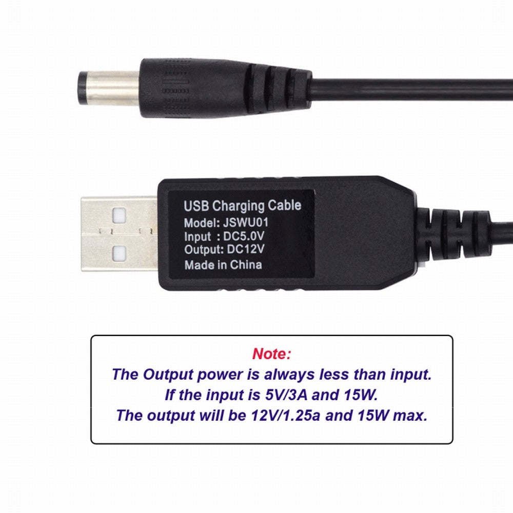 USB 2.0 Type-A DC5V to DC12V 5.5x2.1mm 5.5x2.5mm Voltage Riser Boost Power Plug Barrel Connector Cable 100cm U2-051-5521MM