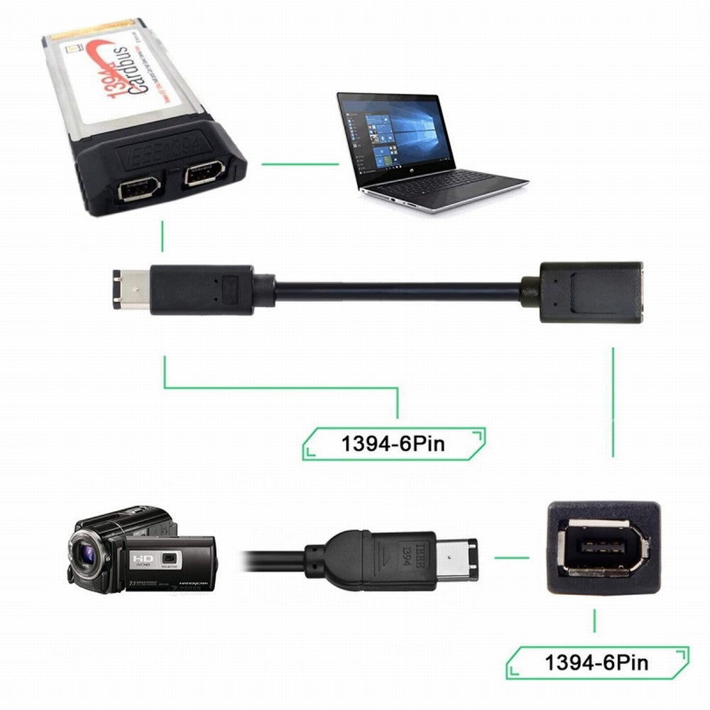 IEEE 1394 6Pin Female to 1394a 6Pin Male Extension Data Video Capture Card Firewire 400 to 400 Cable 20cm CA-001