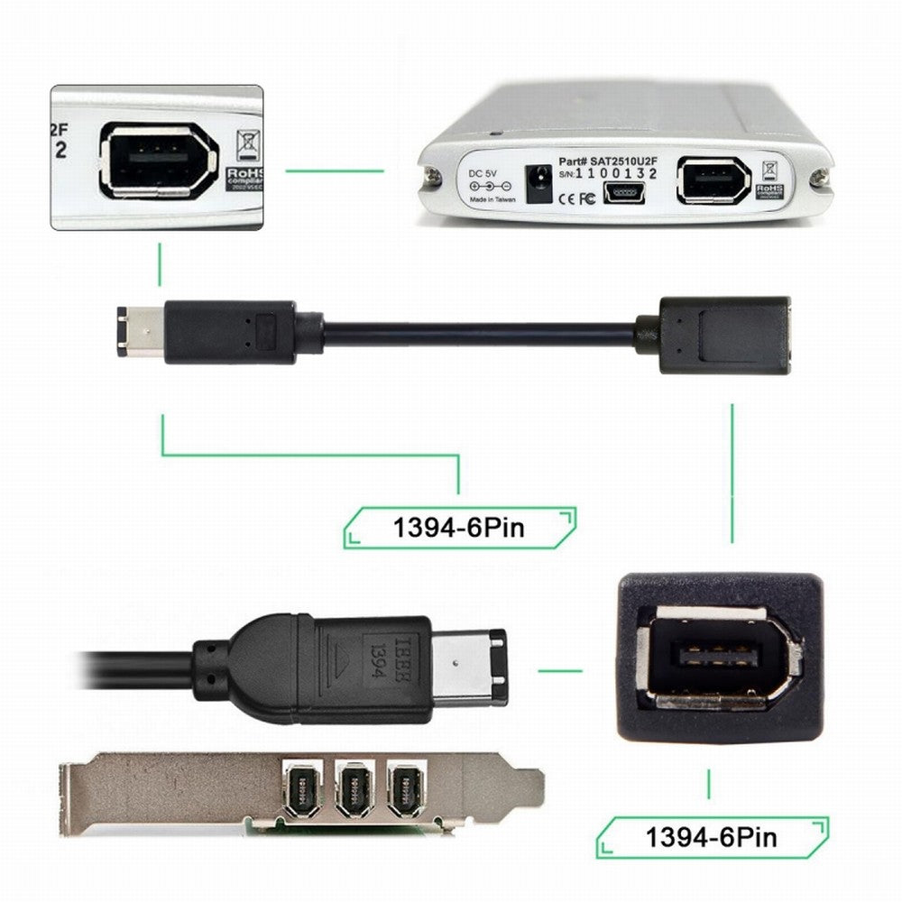 IEEE 1394 6Pin Female to 1394a 6Pin Male Extension Data Video Capture Card Firewire 400 to 400 Cable 20cm CA-001