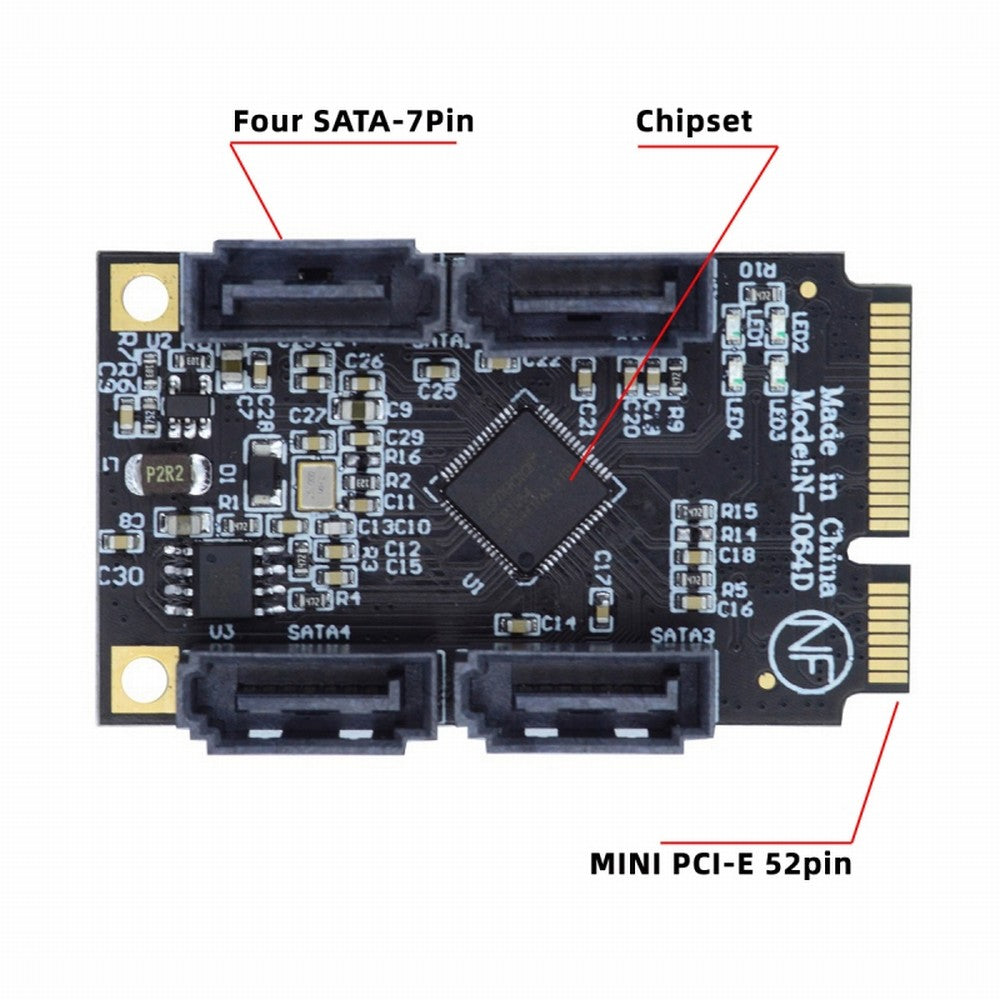 Mini PCI-E PCI Express to SATA 3.0 Four Ports Adapter Converter 6Gbps Hard Drive Extension Card for SSD SA-033-4P